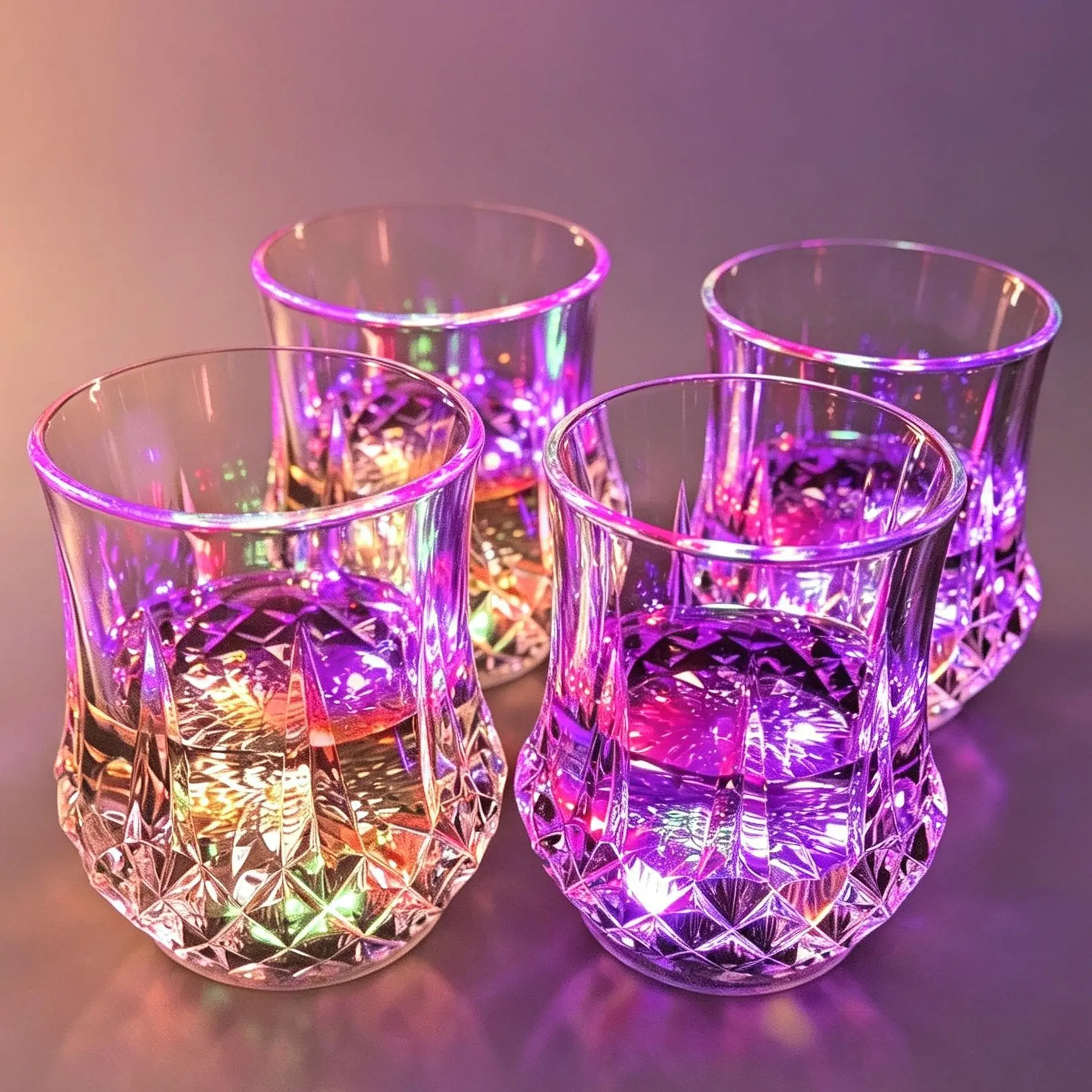 4-Pack Funny Acrylic Liquid-Activated LED Flash Tumblers, Multicolor Auto Light-Up Drink Cups, Elegant Party Gifts for Birthday Events, Light Up Your Space (4-Pack Party Ideas for Home Supplies)
