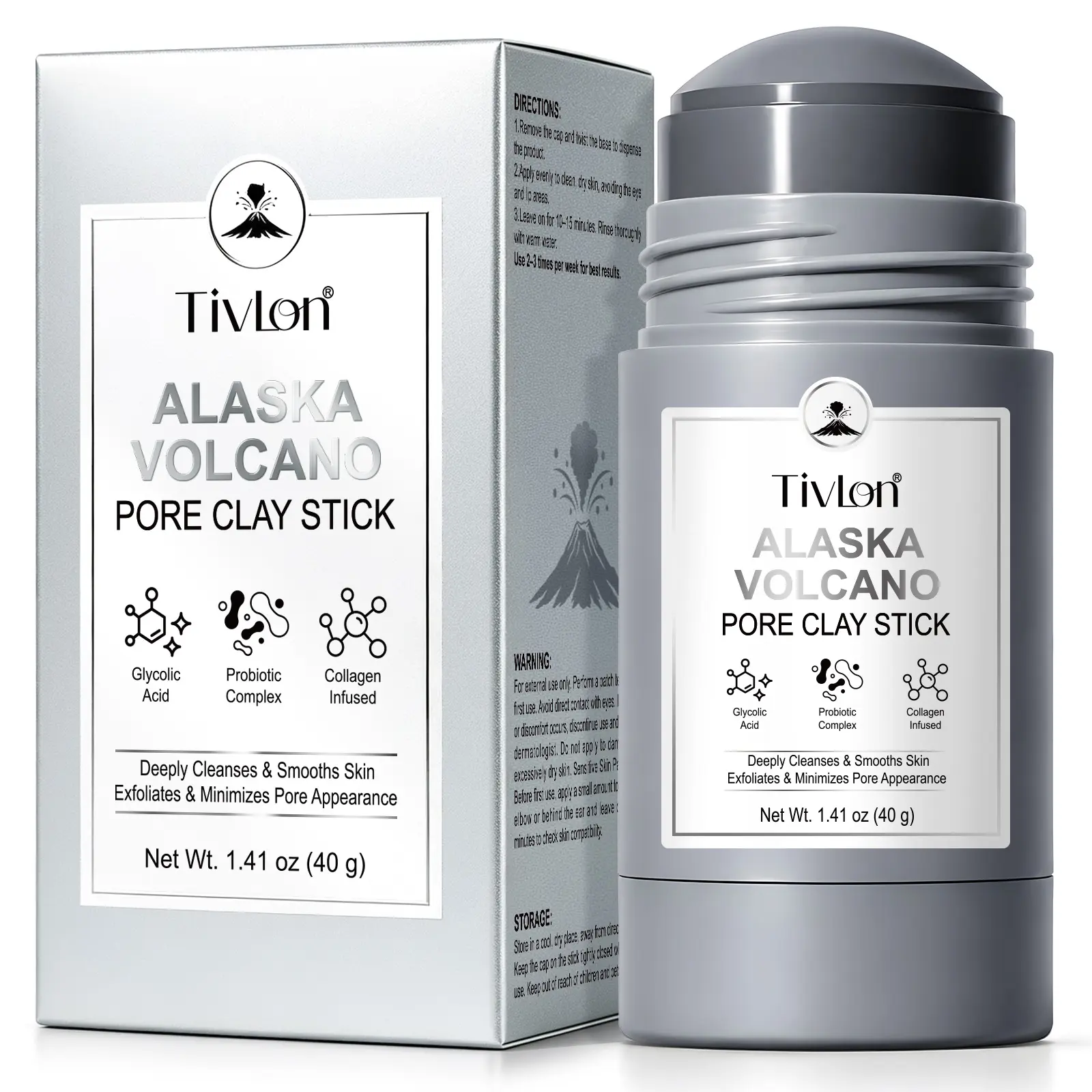 Tivlon Deep Pore Cleansing Blackhead Remover Face Mask Stick, Mud Mask with Natural Alaska Volcano Clay, Gentle Exfoliating, Smoothing Skin, Non-Drying, Skincare Facial Mask summerwins,travel essentials campingessentials
