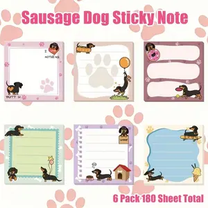Set of 6 Cute Dog Sticky Notes, Turkish Style Design, 3x3 Self-Adhesive Note Pads, 180 Sheets, Unique Cartoon Dog Illustrations, Decorative Stickers