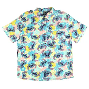 Disney Lilo and Stitch Hawaiian Shirt Junior Women's Tropical Pineapples Button Up Woven Top