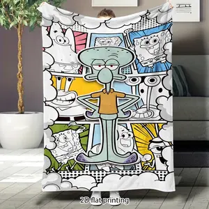 SpongeBob and Squidward cartoon pattern flannel blanket, super soft sofa blanket, large size blanket suitable for sofas, beds, travel, birthday and Valentine's Day themed gift.