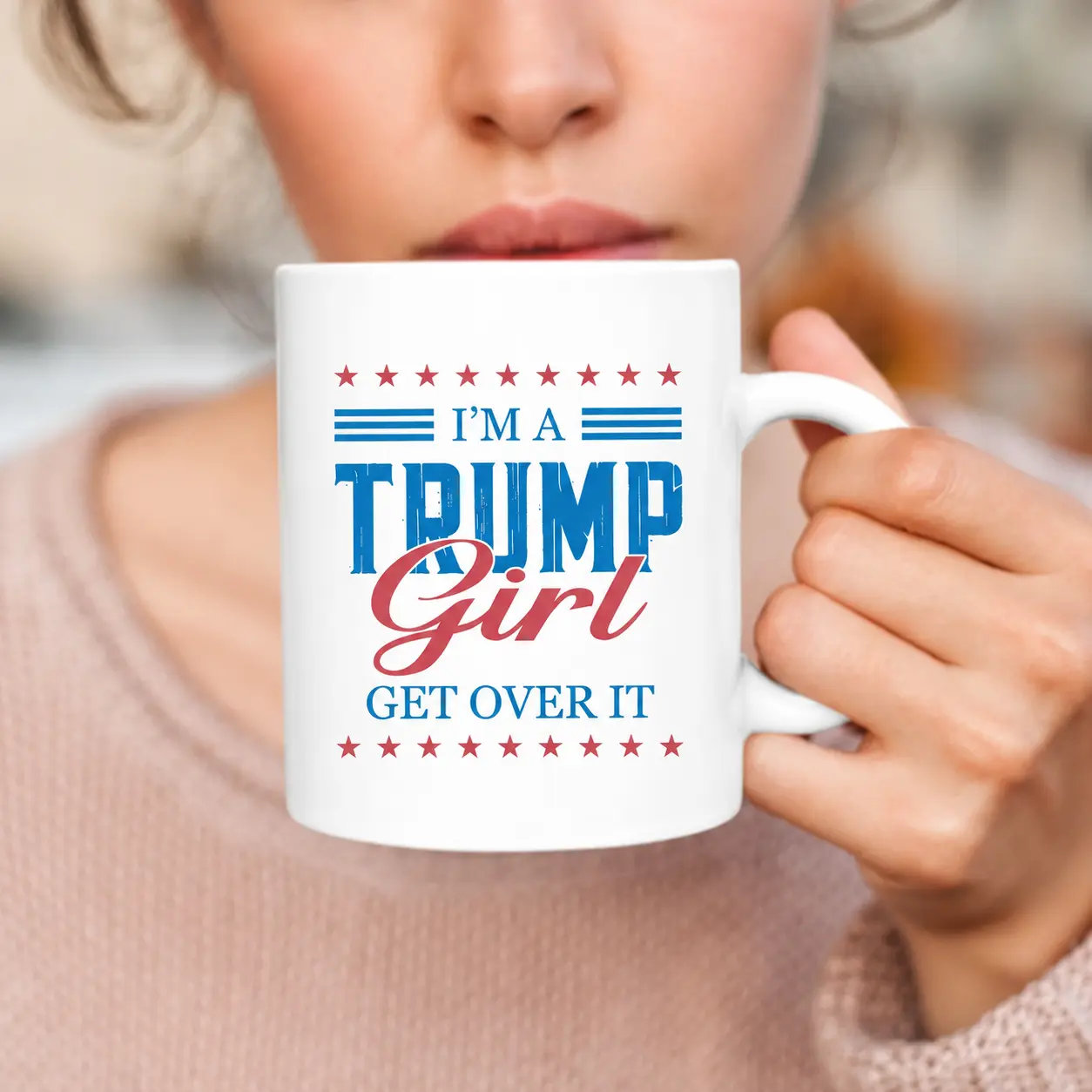Funny Girl Mug | Patriotic Red White Blue Text Coffee Cup, Funny Mug Gift
