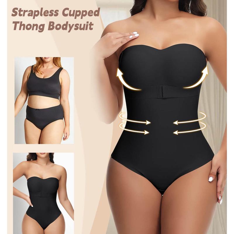 New Bustier Shapewear Bodysuit Tummy Control Strapless Bra Shapewear for Women Strapless Faja Body Shaper Thong Light Shapewear Womenswear Plus Size S-4XL Black Basic Casual