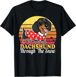 100% Cotton Funny Dachshund Christmas Retro Winter Dog Lover Design T-Shirt