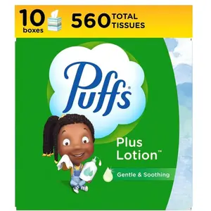 Puffs Plus Lotion Facial Tissues, 10 Cubes, 56 Tissues Per Box