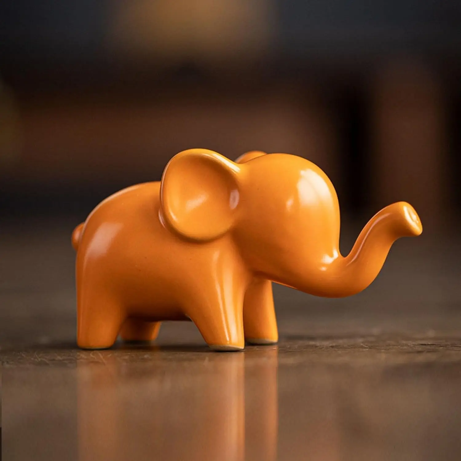 Modern Small Ceramic Good Luck Elephant Statue - Orange Home Decor Ornaments, Cute Collectible Figurines, Room Decor, Ideal Mother's Day or Valentine's Day Gift