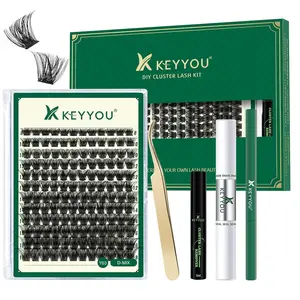 DIY Lash Extension Kit 144pcs Lash Clusters Eyelash Extension Kit with Mascara Brush Bond and Seal Lash Glue Remover Lash Applicators Lash Brush Clean Pad for DIY Lash Extensions (Y03 Kit)
