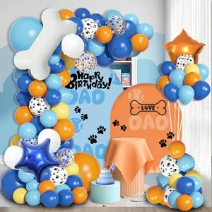 118 pieces of dog paw themed balloon arch set, dog bone aluminum foil balloons, blue orange pentagram, paired with orange blue yellow balloons, perfect for children's birthday party decoration, baby bath animation themed party decoration