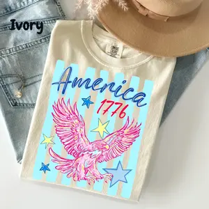 Comfort Colors America Eagle Shirt – Patriotic 1776 Eagle Tee, Preppy 4th of July Graphic T-Shirt, USA Independence Day Shirt