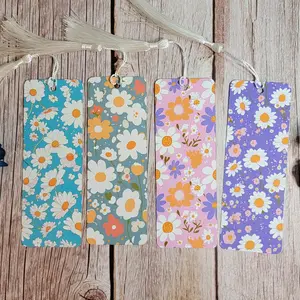 Set of 4 Floral Daisy Pattern Metal Bookmarks with Tassels for Bookworms and Flower Lovers