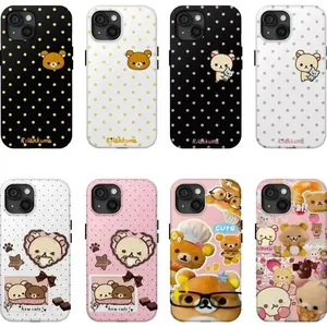 Cute Bear Polka Dots Kawaii Rilakkuma K-Korilakkuma Exclusive Artistic Fashion Phone Cases For iPhone 17 16 15 14 13 12 11 Promax Pro Air Plus Shockproof Cover Casing Protection Best Gifts For Valentine Christmas Birthday