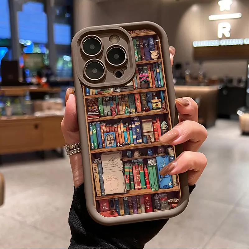 TPU Smartphone Case for iPhone - Compatible with iPhone 16,15,14 Pro Max,13,12,12 Mini,11,XR,XS Plus, Handheld Devices, 2D Printing Cartoon Bookshelf Pattern, Shockproof, Non-Slip, Military-Grade Protection, Camera-Safe Mobile Accessory, Cellphone