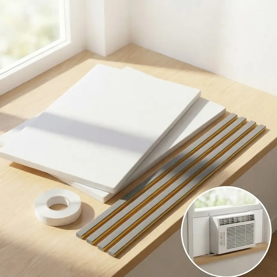 2026 Latest Window-Type Air Conditioning Insulation Board, 17in×11in 2-Panel Design, Easy Installation, Year-Round Heat Insulation & Ventilation, Window Sealant