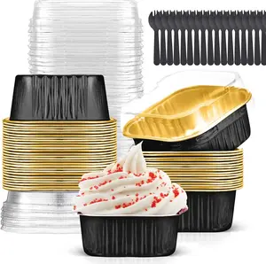 10oz Mini Cake Pans with Lids (40 Pack) Aluminum Foil Square Cupcake Liners Brownie Baking Cups,Disposable 4”x4” Large Cupcake Pan,Jumbo Muffin Tin Ramekins Holders