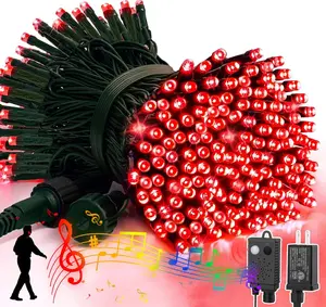 LAMPHOME Music Red String Lights with Motion Sensor Controller,100 LED Christmas Decoration Light, Flashing Waterproof for Indoor Outdoor Christmas Tree Party Yard