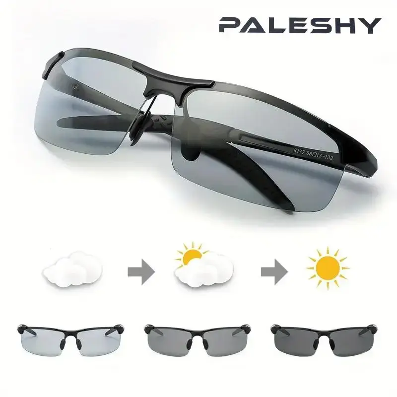 Paleshy HD Polarized Photochromic UV400 Sunglasses - Unisex 2026 Summer Retro Oversized Simple Square Frame Sports Eyewear, Stylish Accessories for Outdoor Driving, Fishing, Lightweight Allday, Road/Water Clarity, Integrated Nose Pad, Polarised Lens, Soli