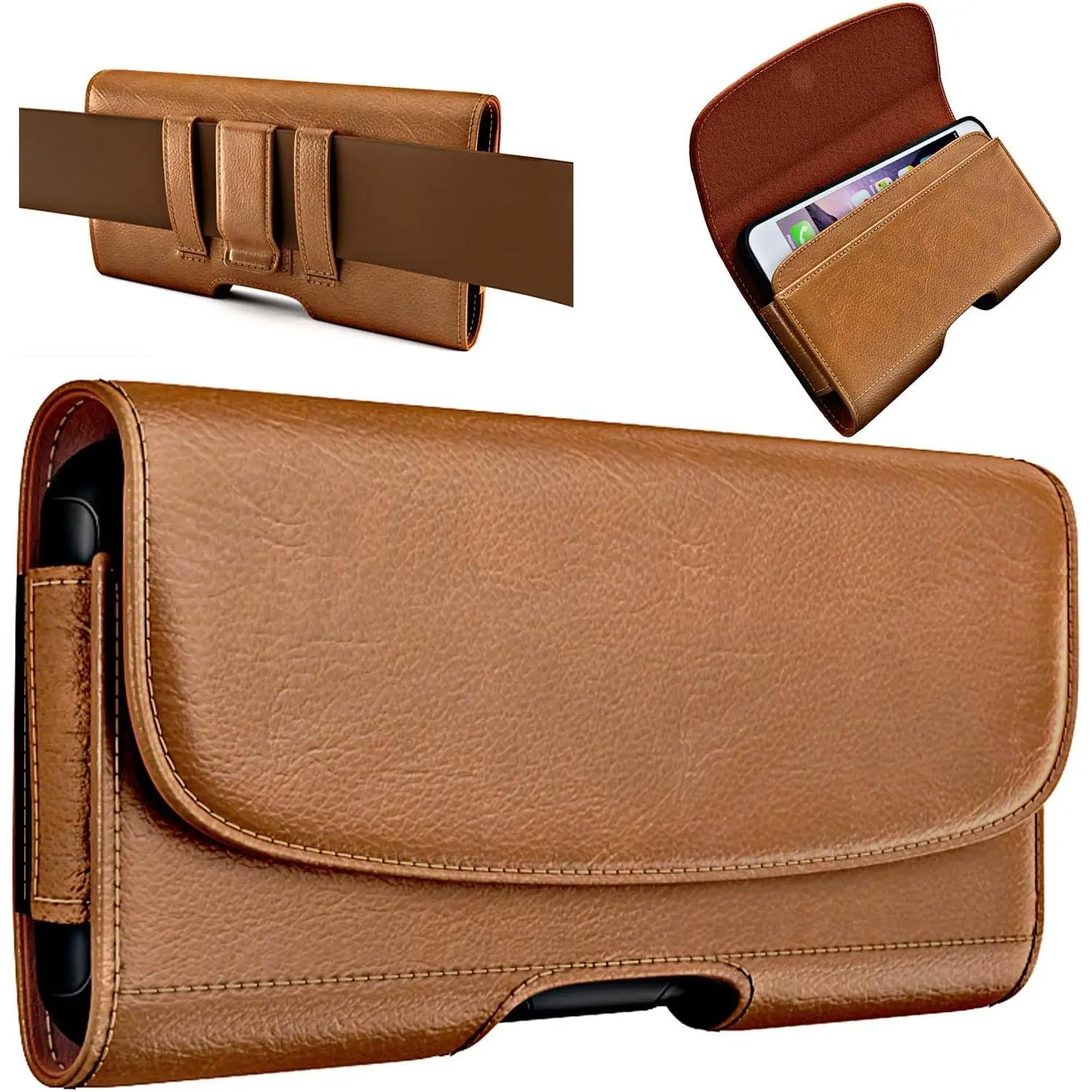 Holster for  16 16e Pro 15 14 13 12 11 10 XR Xs X,  Galaxy S25 S24 S23 5G - Cell Phone Belt Holder Case with Clip - ID Card  Pouch - Brown, Casual Waist Bag, Bum Bag
