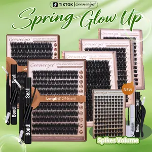 【FAUX MINK】Geeneiya 200D Lash Extension Kit Fluffy Eyelash Extension Kit Thick Volume Lash Clusters Kit Wispy DIY Individual Eyelashes Kit with Lash Bond and Seal, Lash Applicator (D Curvature, Thick Faux Mink)