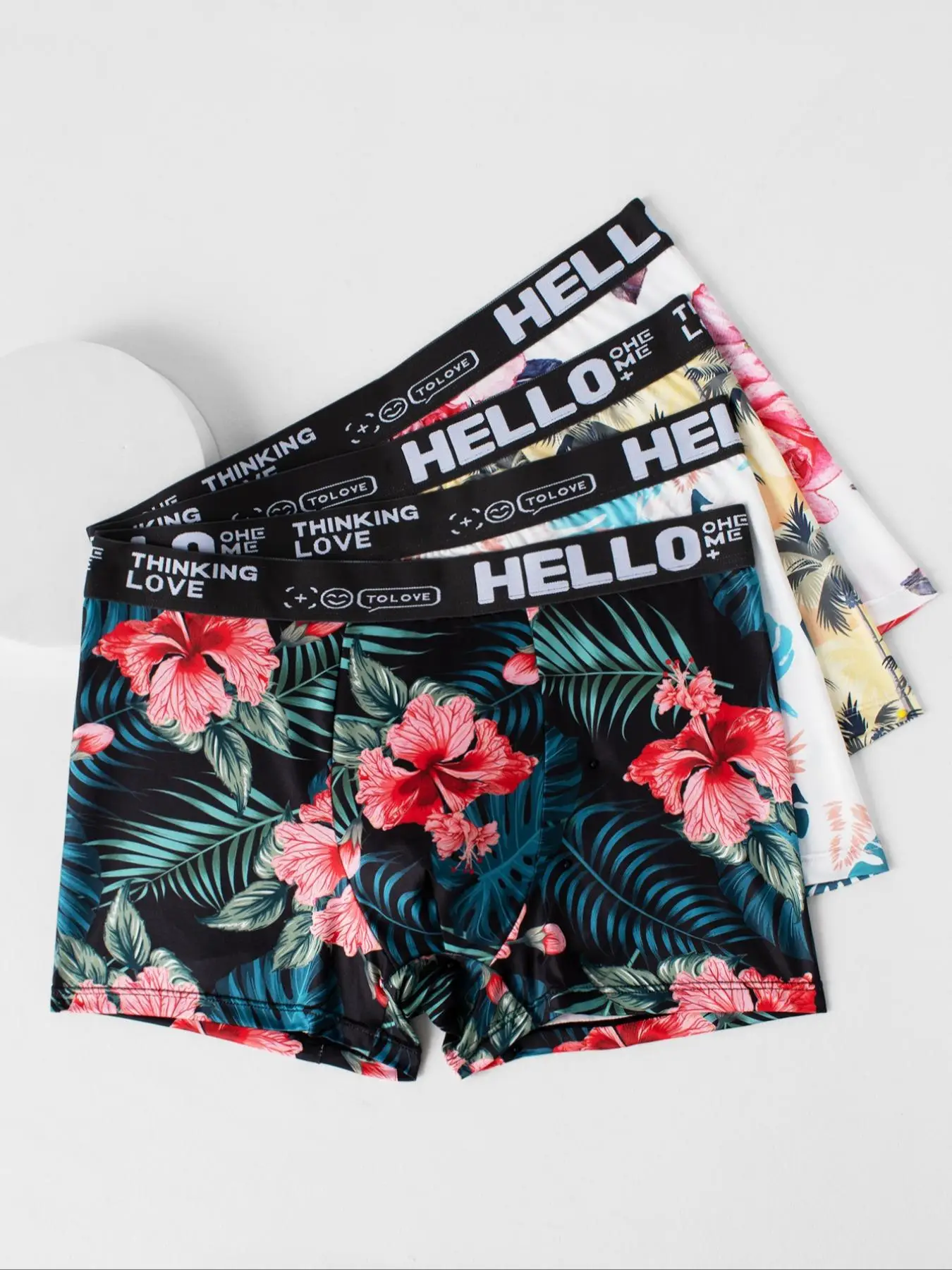 Men's Tropical Print Letter Tape Boxer Brief, Casual Comfy Breathable and Soft Underwear for Daily Wear, Mens Boxer Briefs for All Seasons, National D