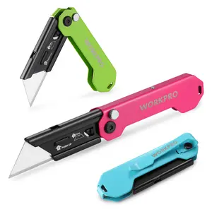 #SpringGlowUp WORKPRO 3-Pack Folding Utility Knife, Razor Blade Knife with Safety Axis Lock, Quick Change Blade Box Cutter, EDC Pocket Knife with Belt Clip