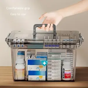 Durable Dual-Layer Medicine Storage Box Organiser with Handle, Transparent Waterproof Design, Multiple Compartments for Home & Travel Use, Clear Storage Box