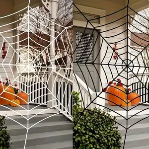 1pc Realistic Black Plush Spider Web Streamers Halloween Decoration - Outdoor/Indoor Hanging Wall Decor, No Electricity Needed, Durable Polyester for Haunted House, Party & Home Spooky Ambiance, Halloween Home Decor, Outdoor Decoration, Fes