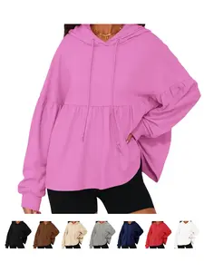 Fisoew Women's Oversized Hoodie with Lantern Sleeves & Drawstring Peplum Hem - Soft Quality Fabric for Daily Wear & Casual Outings Pullover Style bistro hoodie ditch masked hoodie graphic hoodies hoodies for women zip up hoodies comfort hoodies