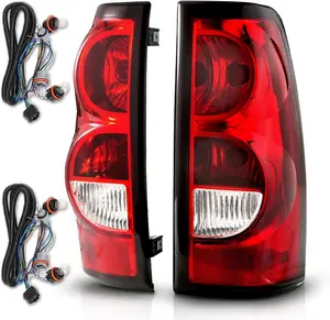 AmeriLite for 2003-2006 Chevy Silverado OE Style Ruby Red Replacement Taillights Rear Brake Lamp Set with Incandescent Bulbs and Harness Vehicle Light Assembly - Passenger and Driver Side