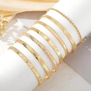 Gold Bangle Bracelets For Women, 14k Gold Plated Multi Layer Stackable Cuff Bracelet Set, Trendy Elegance Charms Non Tarnish Minimalist Textured Boho Gift for Women