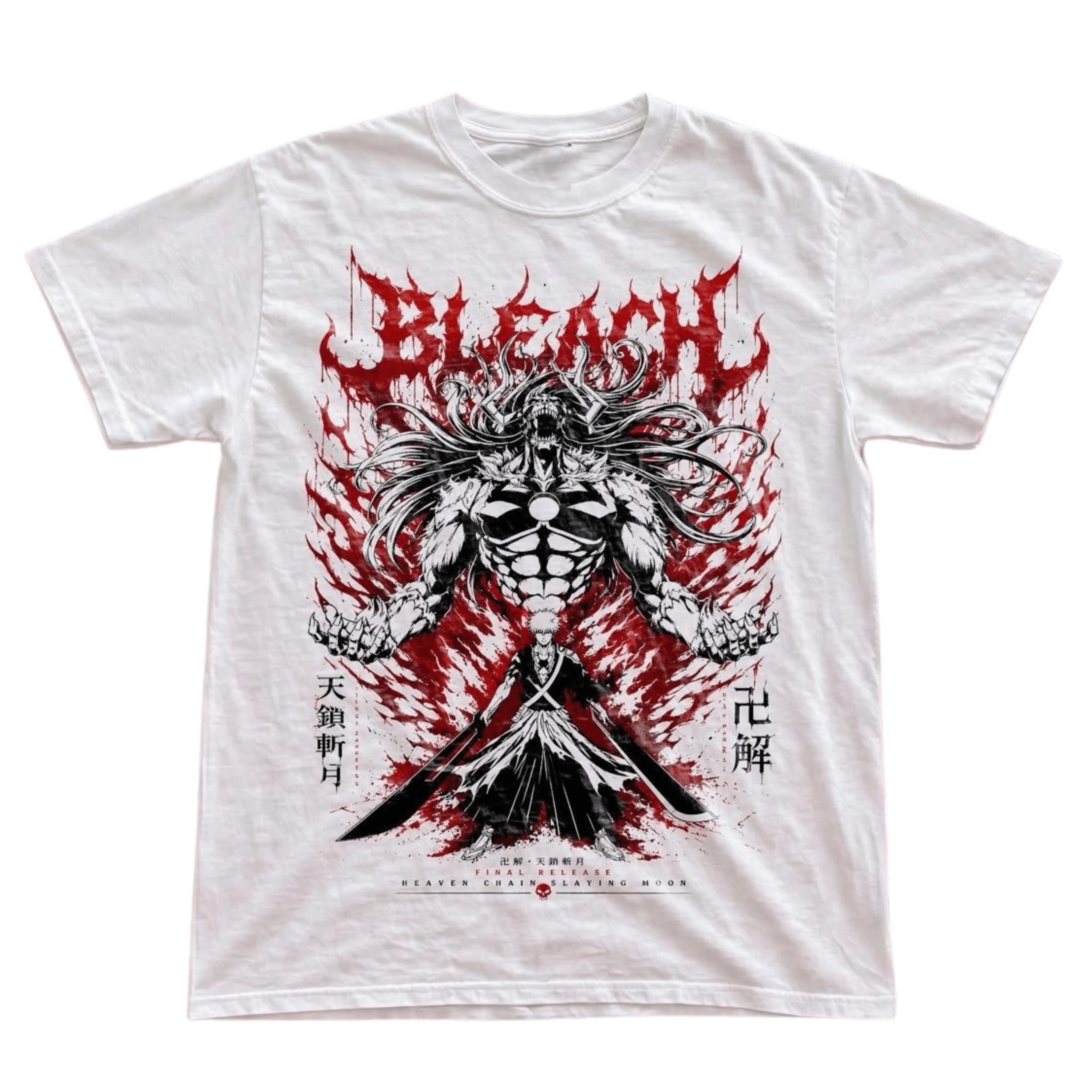 Gildan Men's and Women's T-Shirt, Vintage Bleach Kurosaki Ichigo Graphic Tee, Vasto Lorde Hollow Bankai Shirt, Red Flame Japanese Manga Top, Y2K Grunge Dark Aesthetic Streetwear Clothes, Cool Otaku Anime Gift Idea, Retro Alt Unisex