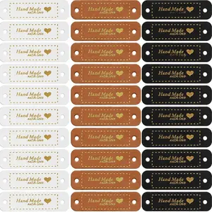 30 count Leather Tags for Crochet Items PU Leather Labels  Items Crochet Tags for  Knit Accessories with Holes DIY Crafts Sewing Knitting(Brown, Black, White)