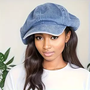 Vintage Washable Solid Color Denim Beret - Lightweight Hand Wash Only Cap for Newspaper Style, Casual Outfits & Casual Attire