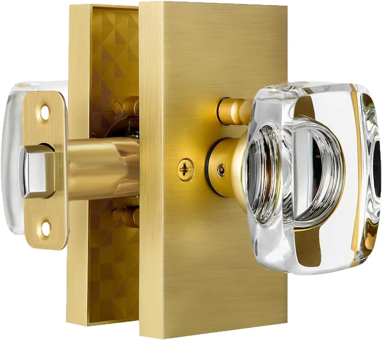 Glass Door Knobs Interior with Lock,   Door Knobs  Door Knob for Bedroom and Bathroom Satin Brass