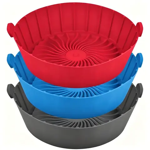 3-Pack Reusable Round Food-Grade Silicone Non-Stick Air Fryer Trays with Raised Bottom Pattern - 1-2 QT Kitchen Alternative to Pie/Tart/Quiche Pans for Instant Vortex 2QT, Instant Vortex 4-in-1 Air Fryers (3 Liners for Reuse)