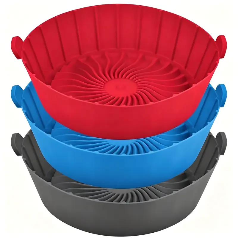 3-Pack Reusable Round Food-Grade Silicone Non-Stick Air Fryer Trays with Raised Bottom Pattern - 1-2 QT Kitchen Alternative to Pie/Tart/Quiche Pans for Instant Vortex 2QT, Instant Vortex 4-in-1 Air Fryers (3 Liners for Reuse)