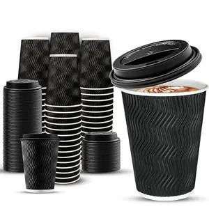 Disposable Coffee Cup with Lid, Insulated Paper Cups, 25pcs/set Party Coffee Cup, Disposable Tableware for Home Office Coffee Shop, Kitchen Supplies
