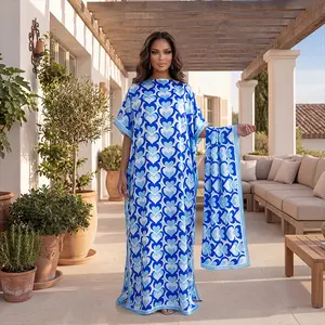 Women's Boho Floral Print Maxi Dress with Matching Scarf - Loose Flowy Beach Cover-Up & Vacation Outfit，2-Piece Floral Dress & Scarf Set - Bohemian Kaftan, Soft & Comfortable for All Seasons, Beachwear & Daily Wear
