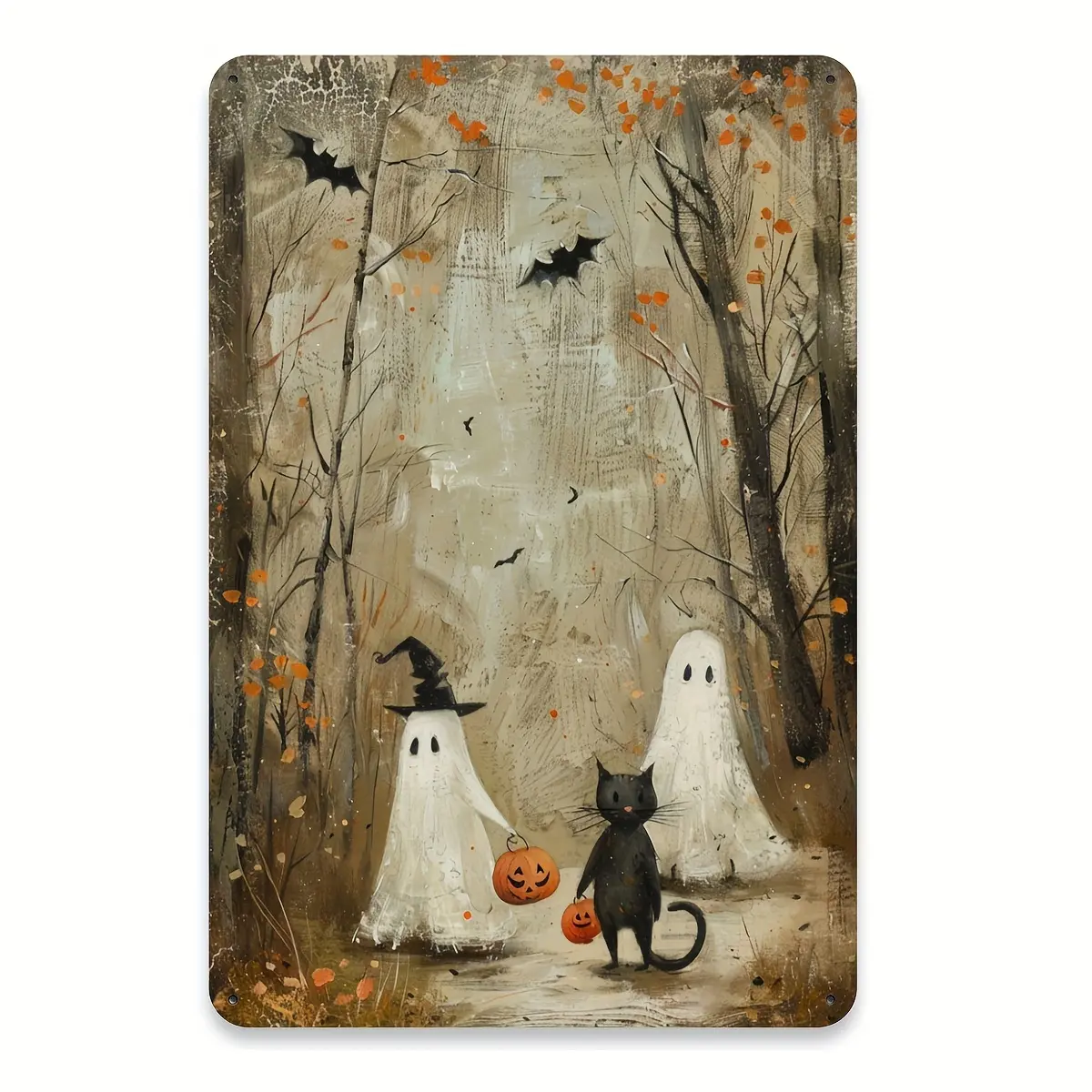 Vintage Pumpkin Lantern & Metal Tin Sign - Perfect for Halloween Decor, 8x12 Inch | Durable Iron Wall Art for Home, Bar, Cafe, or Garage | Easy-Hang Design