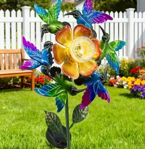 Solar Lights Outdoor Garden Decor Vibrant LED Waterproof Hummingbird Windmill Lights for Patio Yard Solar-Powered Ideal for Outdoor Garden