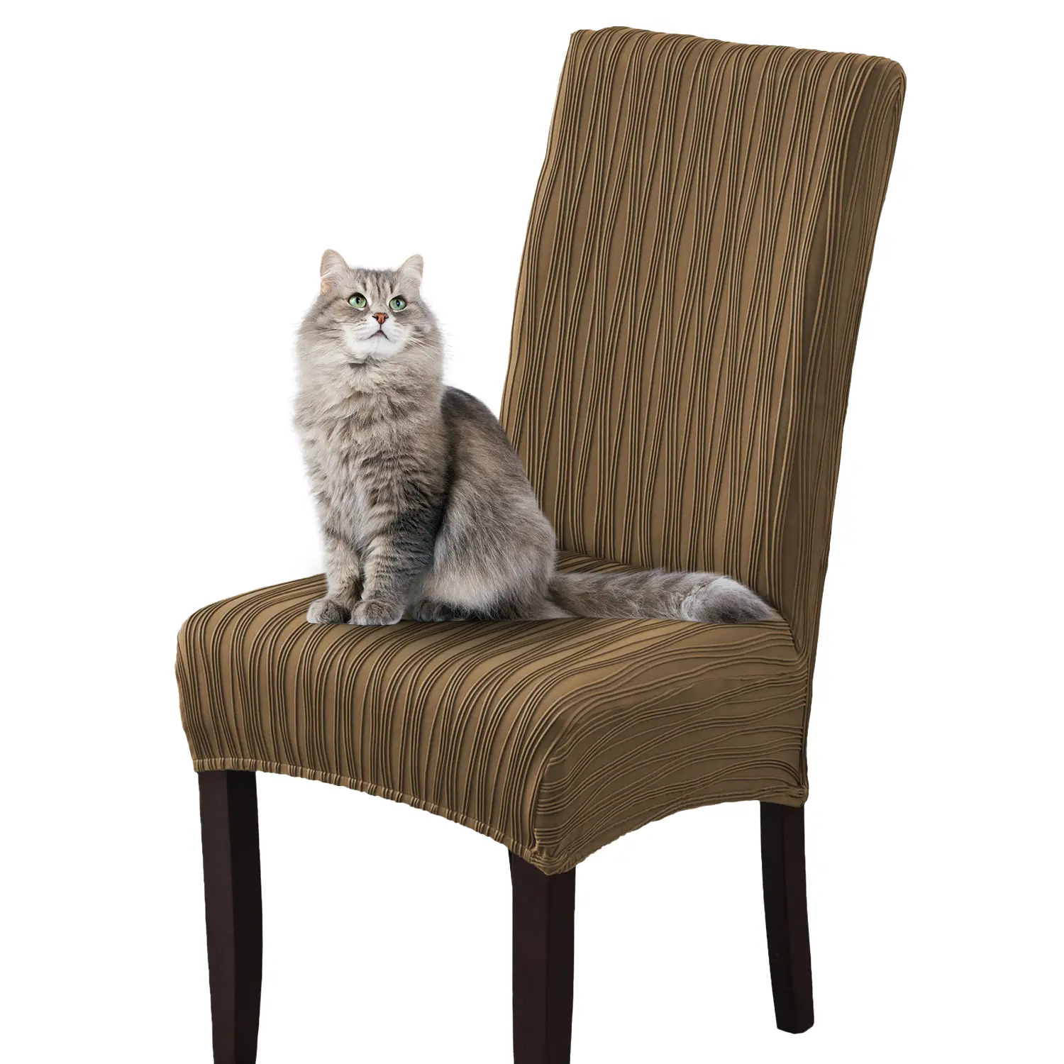 Stretch Dining Chair Covers, Luxury Jacquard Wave Design | Elastic Washable Seat Covers for Home, Restaurant & Banquet (Set of 4/6)