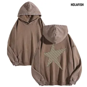 Holafish Womens Trend Printed Hoodie Unisex Oversized Heavyweight Vintage Sweatshirt Hooded Winter Warm Streetwear Loose Fit Streetwear Casual Asymmetrical Statement Tops