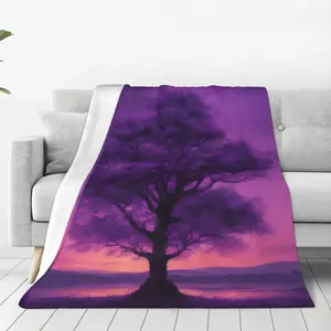 Purple Twilight Print Bed Blanket - Versatile, Lightweight, Portable, Travel-Friendly Air Conditioning Blanket for Bedding & Travel Use