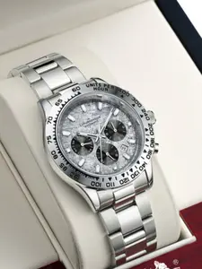 Men's Meteorite Di Series Mechanical Watch, Three-Eye Six-Hand Multi-Function, Skeleton Design, Analog Round Face, Buckle Closure, Stainless Steel Watches