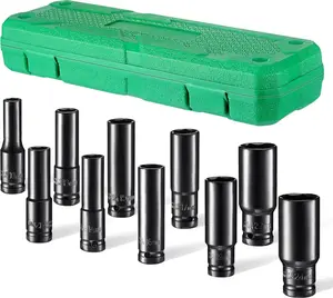 1/2" Drive Metric Deep Impact Socket Set 8-24mm Heavy Duty Cr-V Steel Sockets Pneumatic Hand Tool Compatible Auto Repair Tire Removal Kit with Storage Case