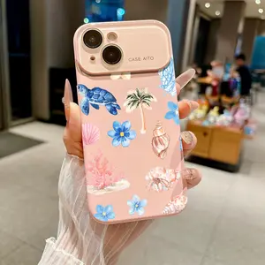 Sea turtle coral shell palm coconut summer vibes Suitable for iPhone 17 16 15 14 13 12 Mini Plus Pro ProMax Dopamine-hue silicone case—slim, shockproof, full camera protection, microfiber-lined. Minimalist & fresh.