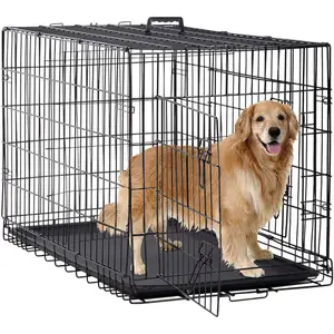 BestPet| Dog Crate| 48"| Black| Foldable Metal Kennel with Double Doors, Secure Slide-Bolt Latches, Leakproof Tray| Portable Dog Cage for Large Breeds| for Travel, Indoor & Outdoor Use