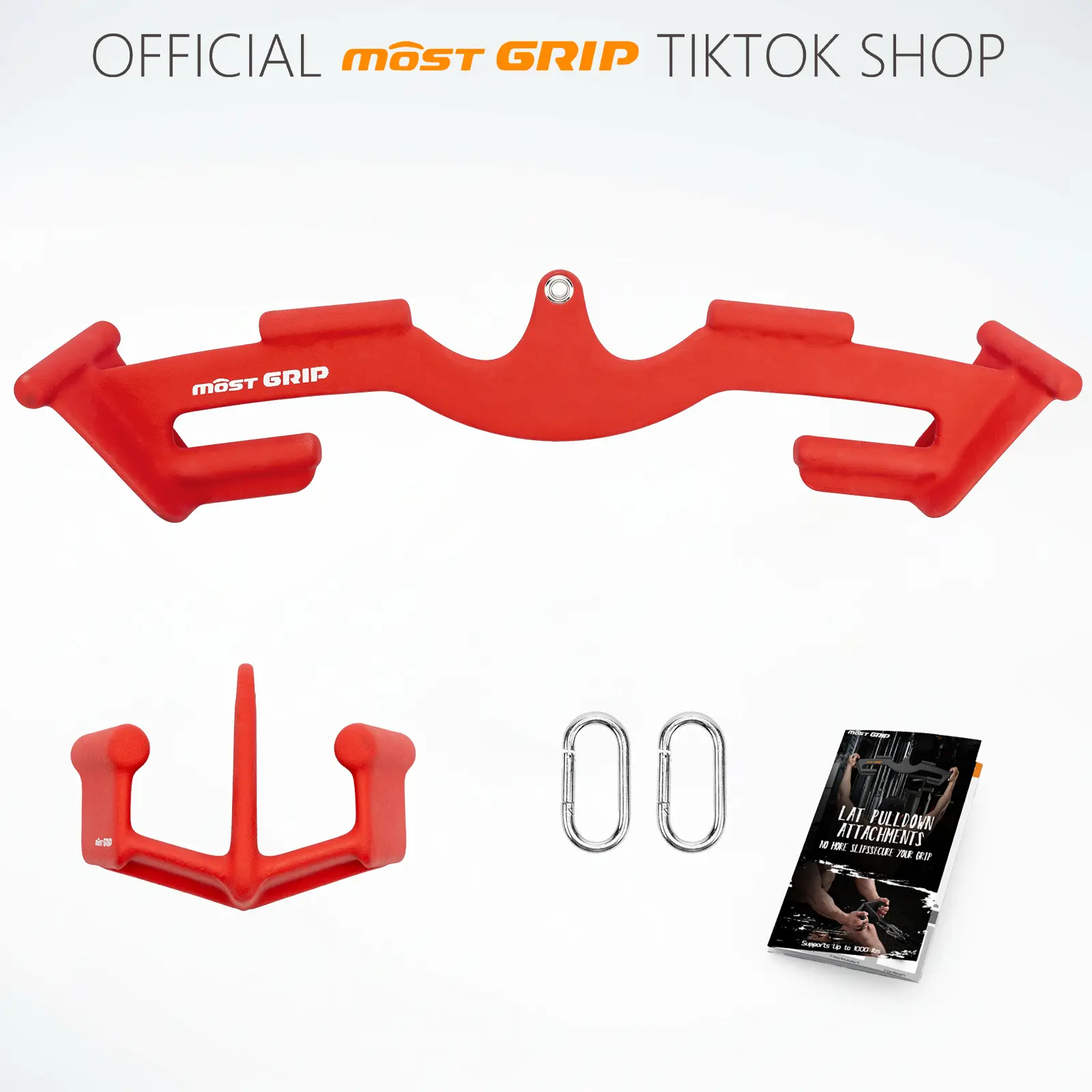 MOST GRIP Steel Lat Pulldown Bar Set - Triangular Force Design Stable & Safe System, 8 Ergonomic Handles Unisex Home Gym Kit for Full Back Training, Non-Slip Cable Machine Attachment, Functional