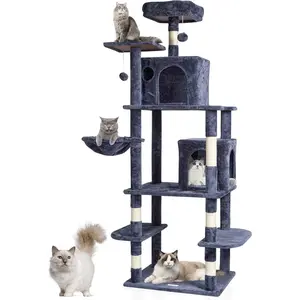 Cat Tree for Indoor Cats, 68.5" Cat Tower with 2 Cat Condos, Sisal Scratching Post, Hammock, Top Perch, Jumping Platforms, Large Cat Furniture Activity Center with Hang Ball, Dark Grey