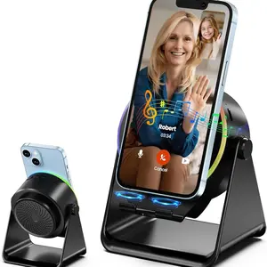 Multifunctional 5-in-1 Bluetooth Speaker, Wireless Audio Induction & Wireless Charging Design, 360° Rotating Phone Holder with Colorful RGB Lights, Portable Phone Speaker Amplifier for iPhone/iPad/Android/Samsung Device Smartphone Chargeable tiktokshopspr