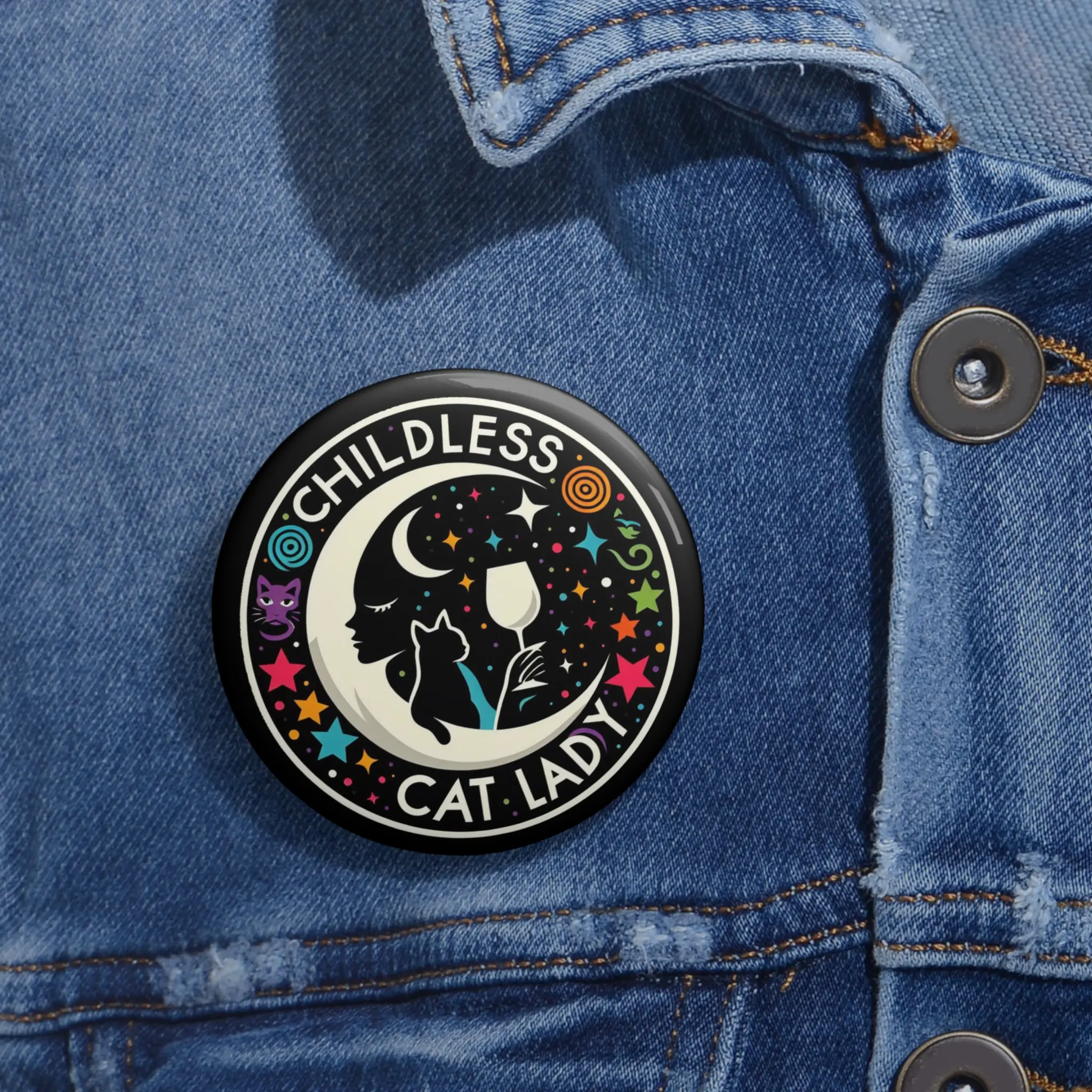 Moon Cat Lady - Custom Pin Buttons